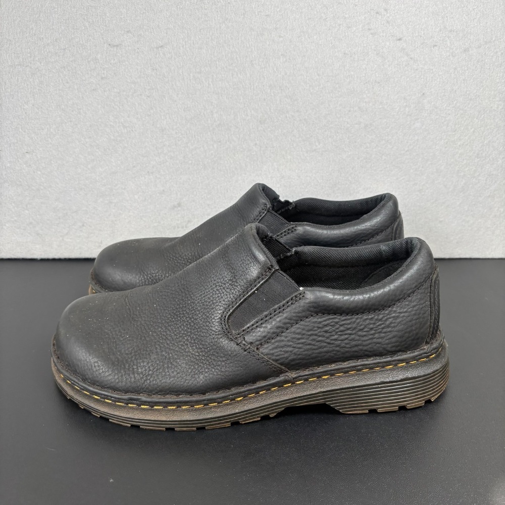 Dr Martens Boyle Black Grizzly Leather Slip On Shoes Mens 9 Womens 10 Loafers